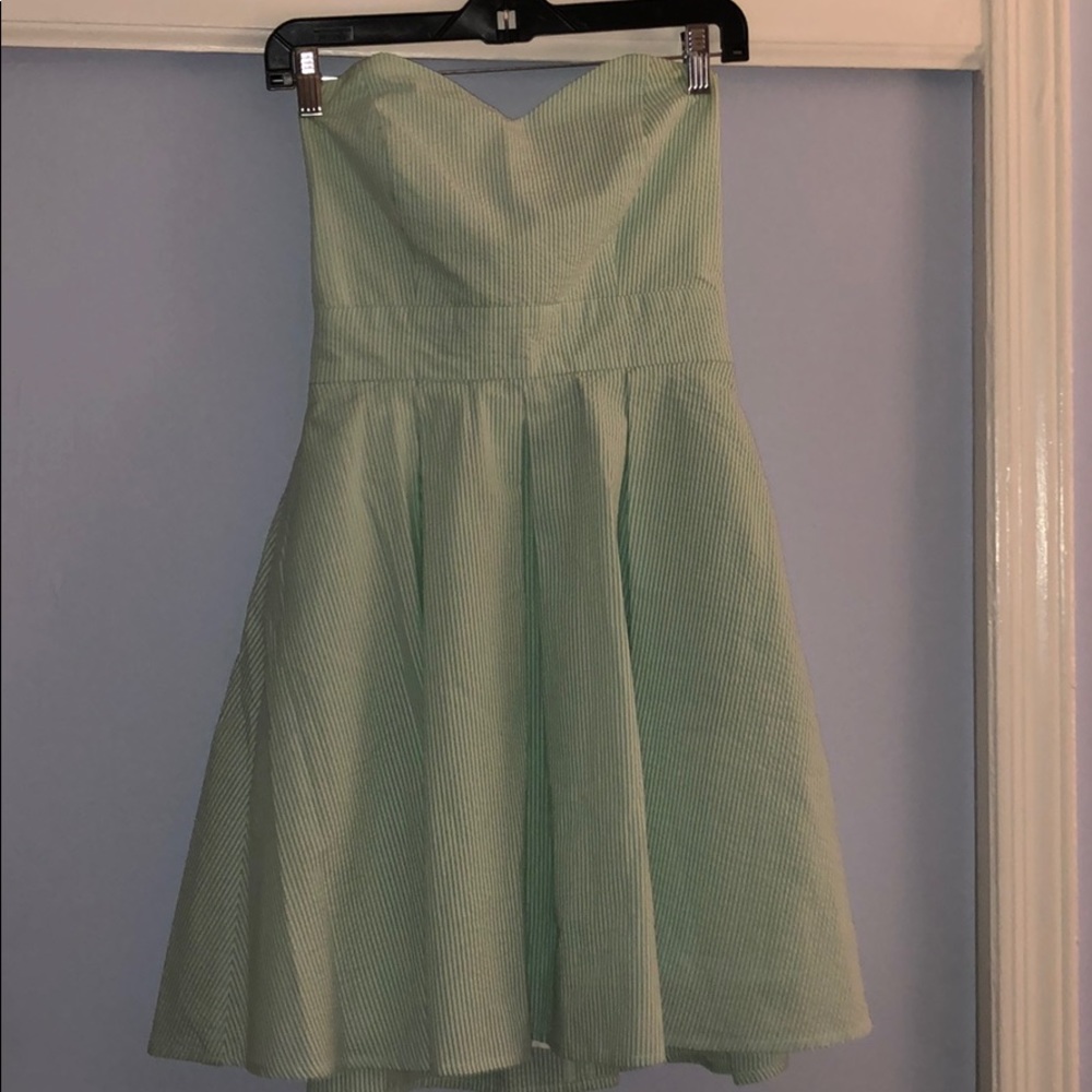 Lauren James Green Seersucker Strapless dress